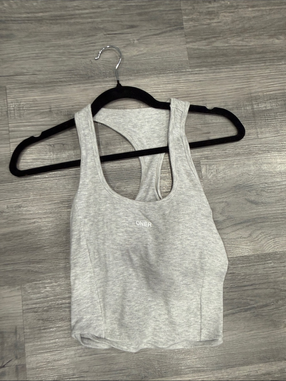 Oner Active Light Grey Ribbed Racerback Crop Tank